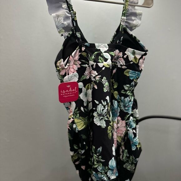 Isabell Maternity VNeck Peephole Ruffle Maternity Tankini Swim Top Floral S NWT - Picture 6 of 8